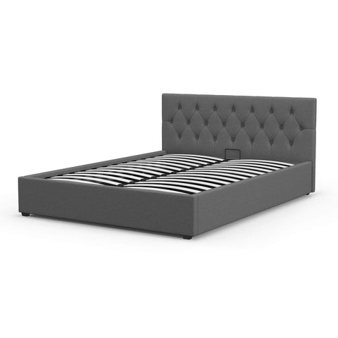 Luxury Gas Lift Bed Grey King - Upholstered Headboard Model 3