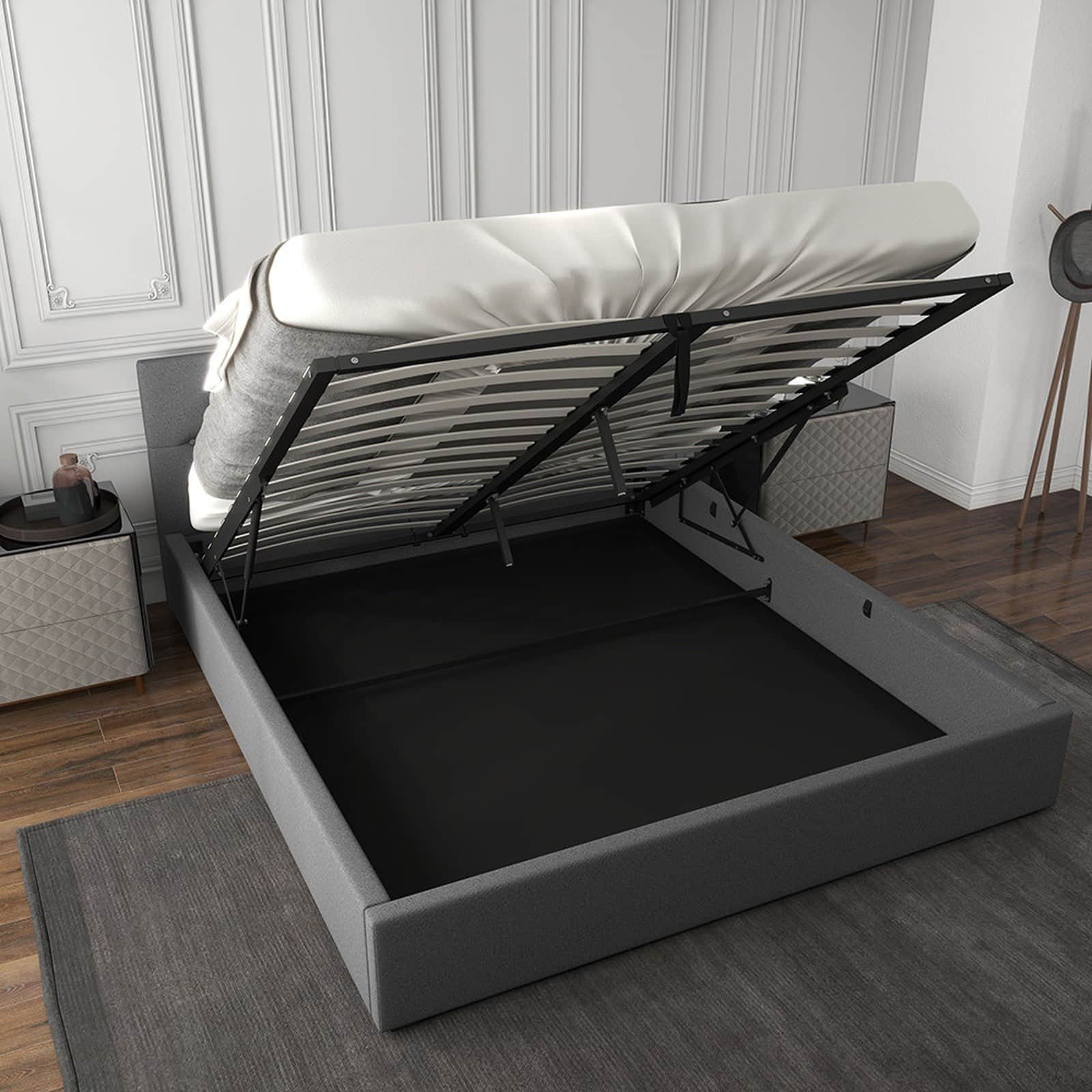 Luxury Gas Lift Storage Bed with Upholstered Headboard Base - Single