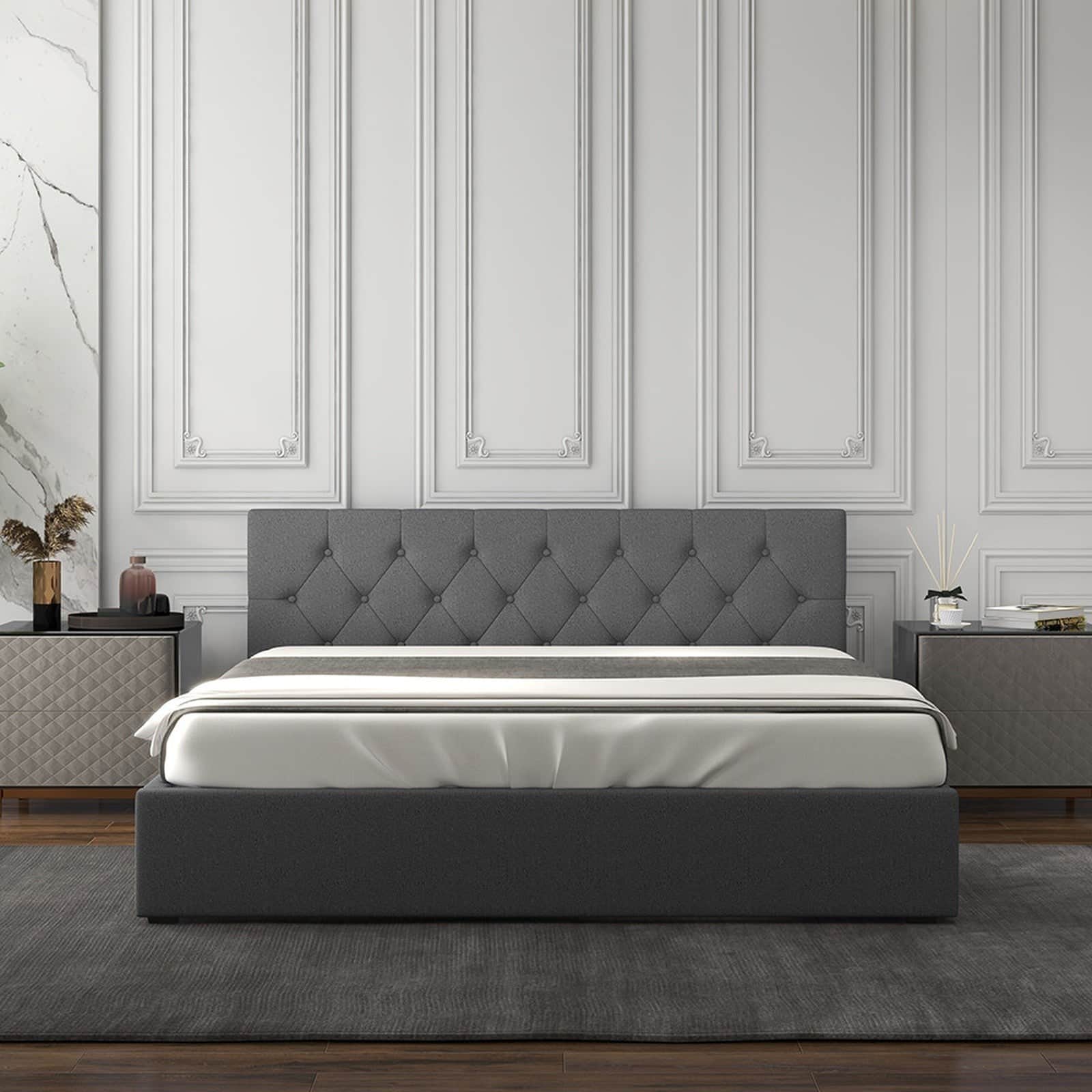 Luxury Gas Lift Storage Bed with Upholstered Headboard Base - Single