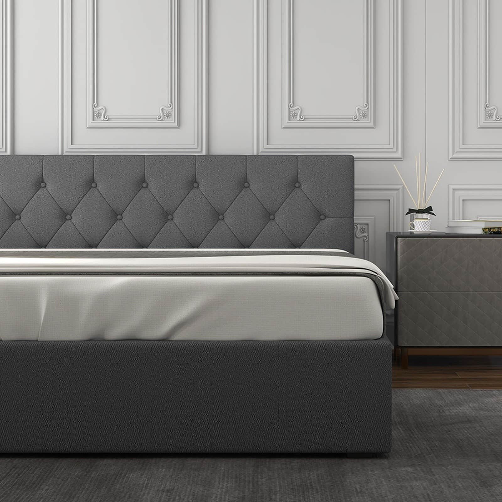 Luxury Gas Lift Storage Bed with Upholstered Headboard Base - Single