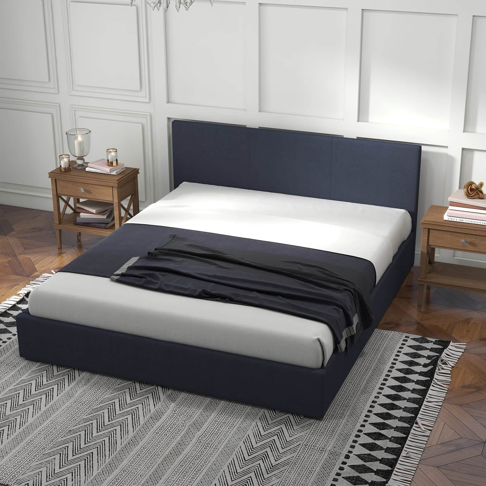 Luxury Gas Lift Storage Bed with Upholstered Headboard Charcoal Single