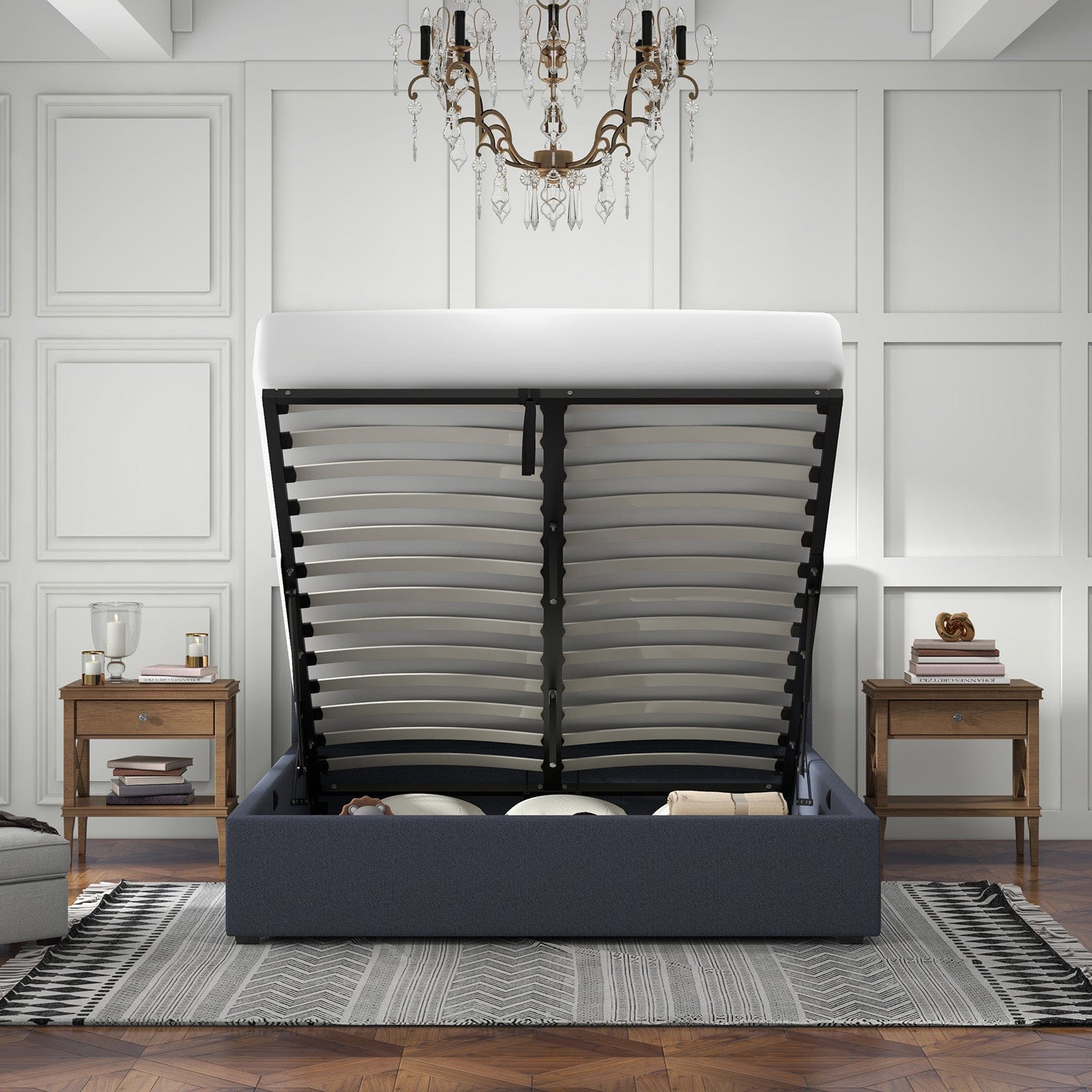 Luxury Gas Lift Storage Bed with Upholstered Headboard Charcoal Single