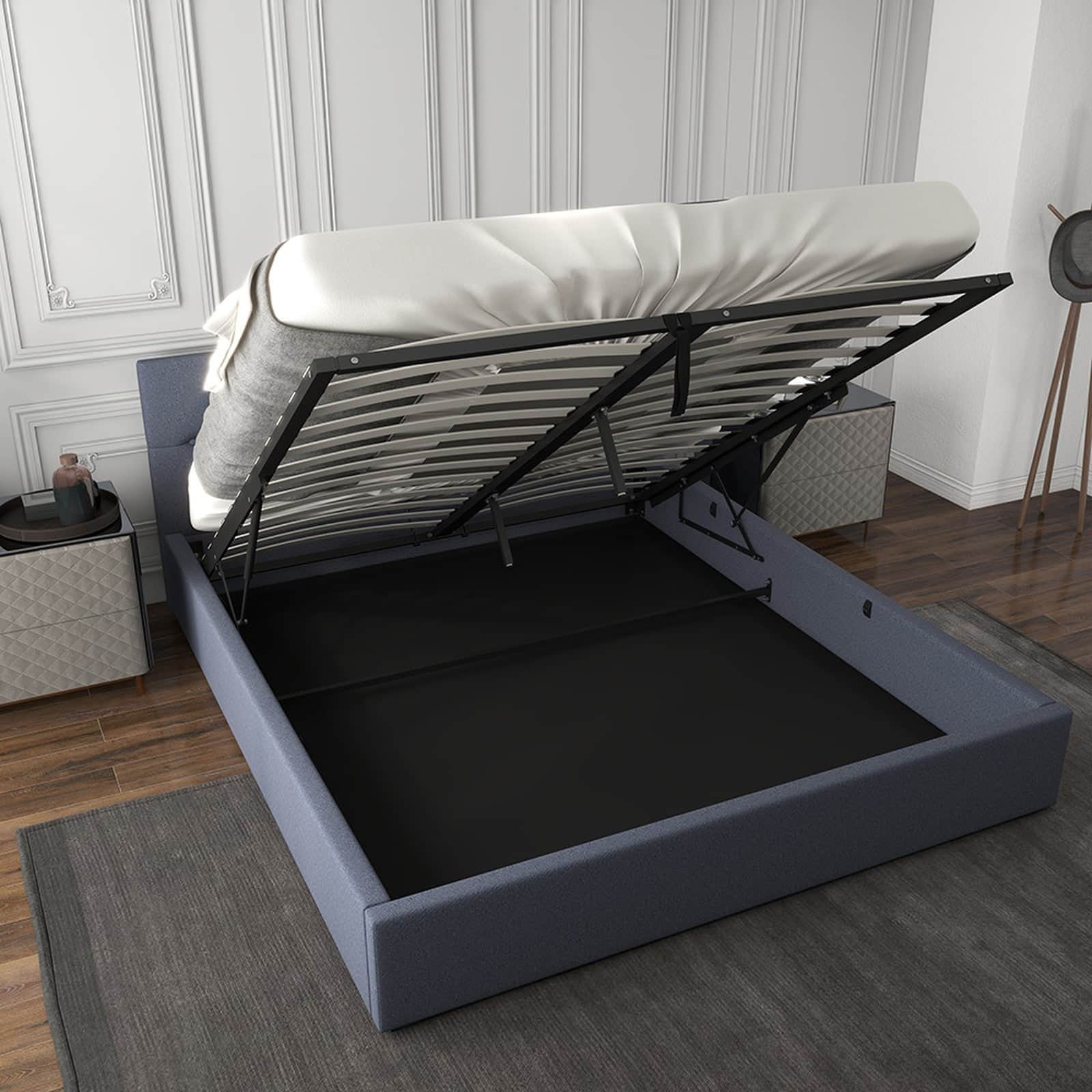 Luxury Gas Lift Storage Bed with Upholstered Headboard Single-Charcoal