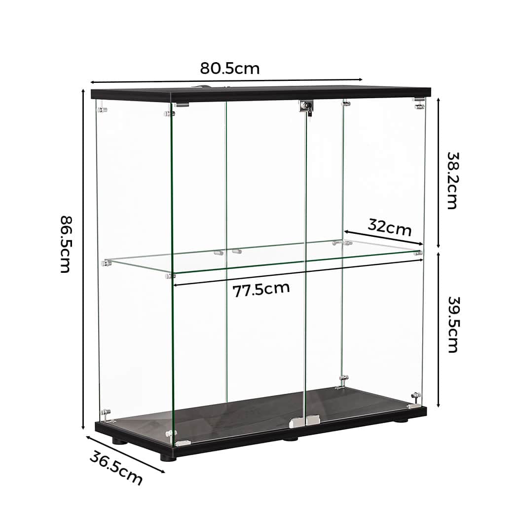 Luxury Glass Display Cabinet Lockable Collections Storage 2 Tier