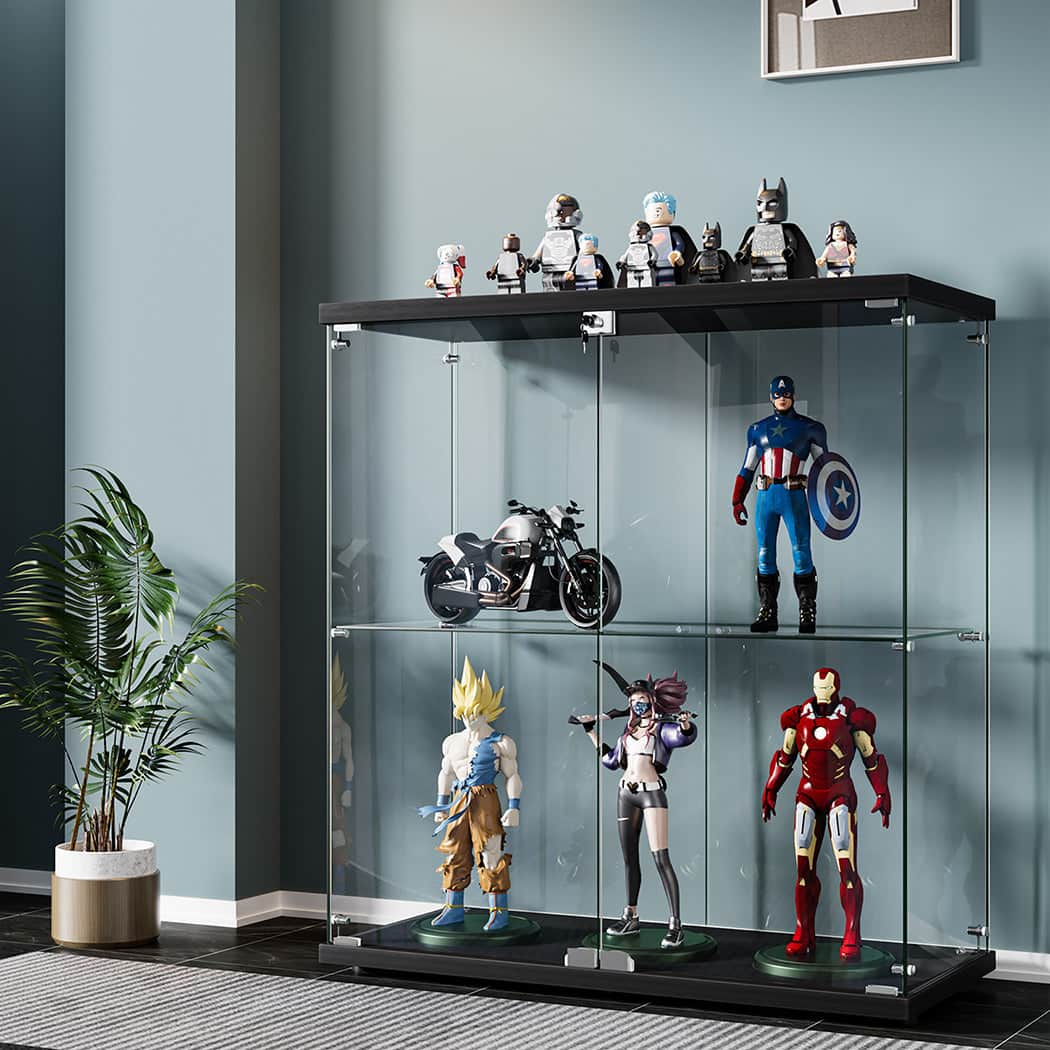 Luxury Glass Display Cabinet Lockable Collections Storage 2 Tier
