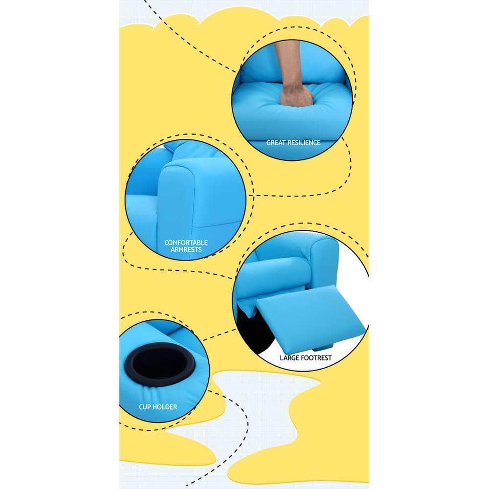 Luxury Kids Recliner Sofa Children Lounge Chair PU Couch Armchair Blue