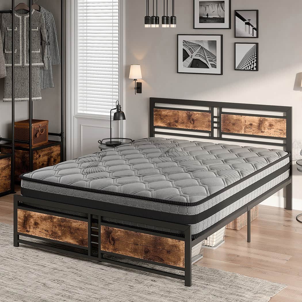 Luxury Metal Bed Frame Mattress Base Set Wood Queen  Easy Assembly