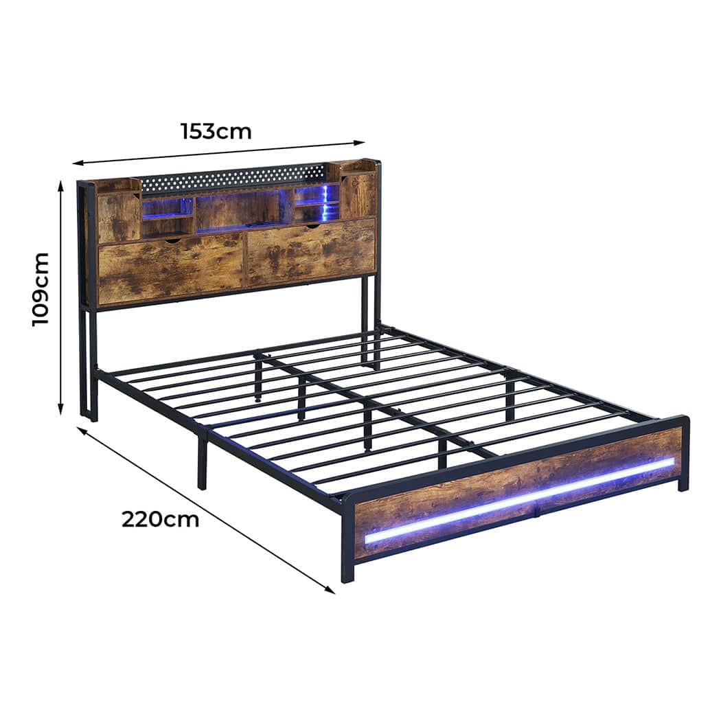 Luxury Queen Bed Frame Storage Headboard Industrial  Foldable