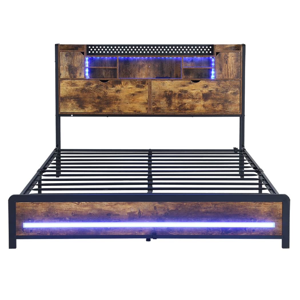 Luxury Queen Bed Frame Storage Headboard Industrial  Foldable