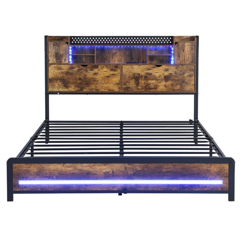 Luxury Queen Bed Frame Storage Headboard Industrial  Foldable