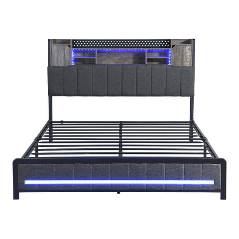 Luxury Queen Bed Frame with Storage Headboard RGB LED  Adjustable