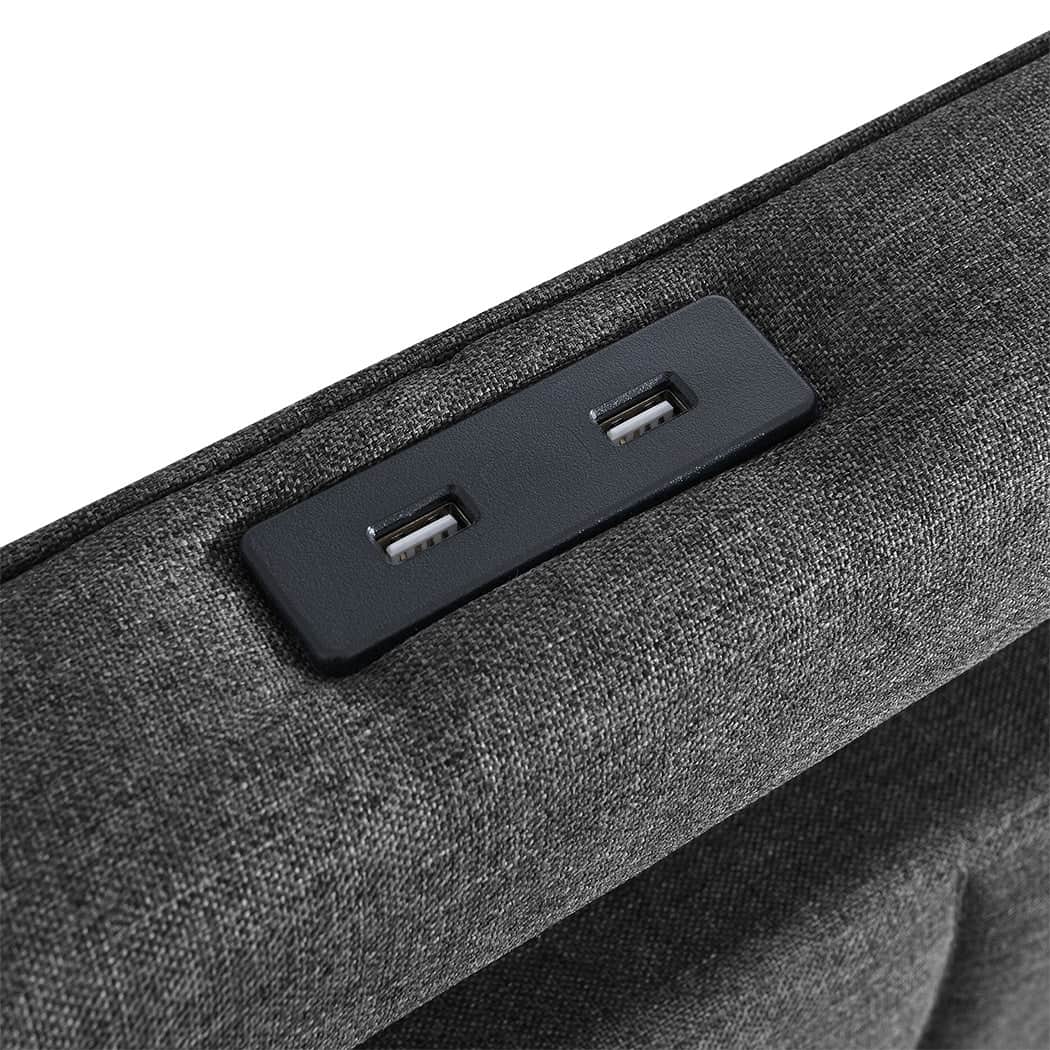 Luxury Single Bed Frame Fabric Storage Drawer LED USB  Sleek Modern