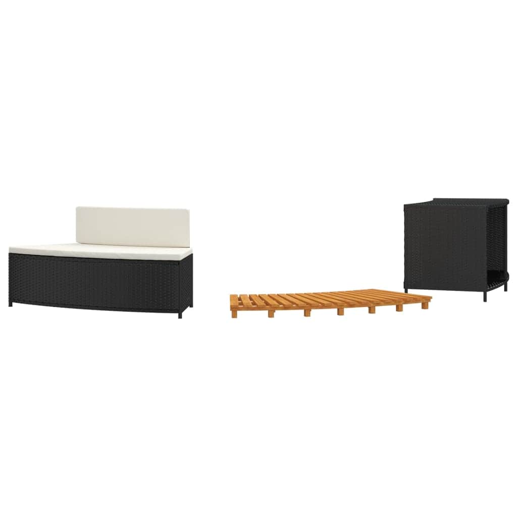 Luxury Soak Haven: Black Poly Rattan Hot Tub Surround with Solid Wood Acacia