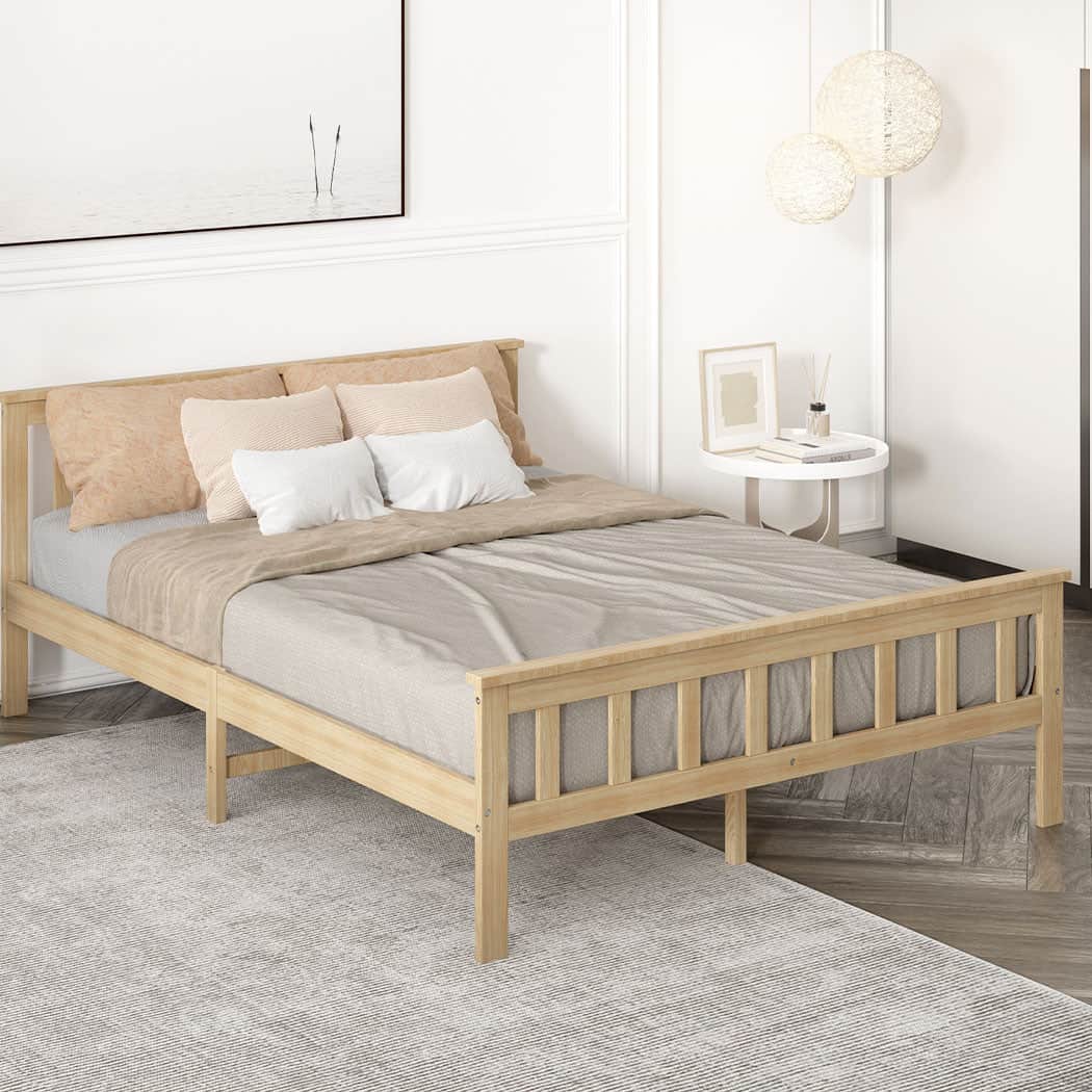 Luxury Wooden Bed Frame Queen Size Mattress Natural  Foldable