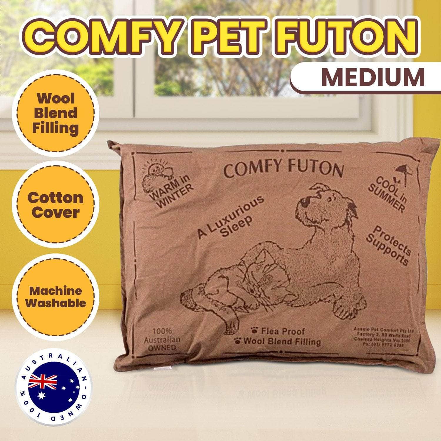 pets - Made Comfy Pet Futon Dog 90cm Wool Blend Medium - Brown
