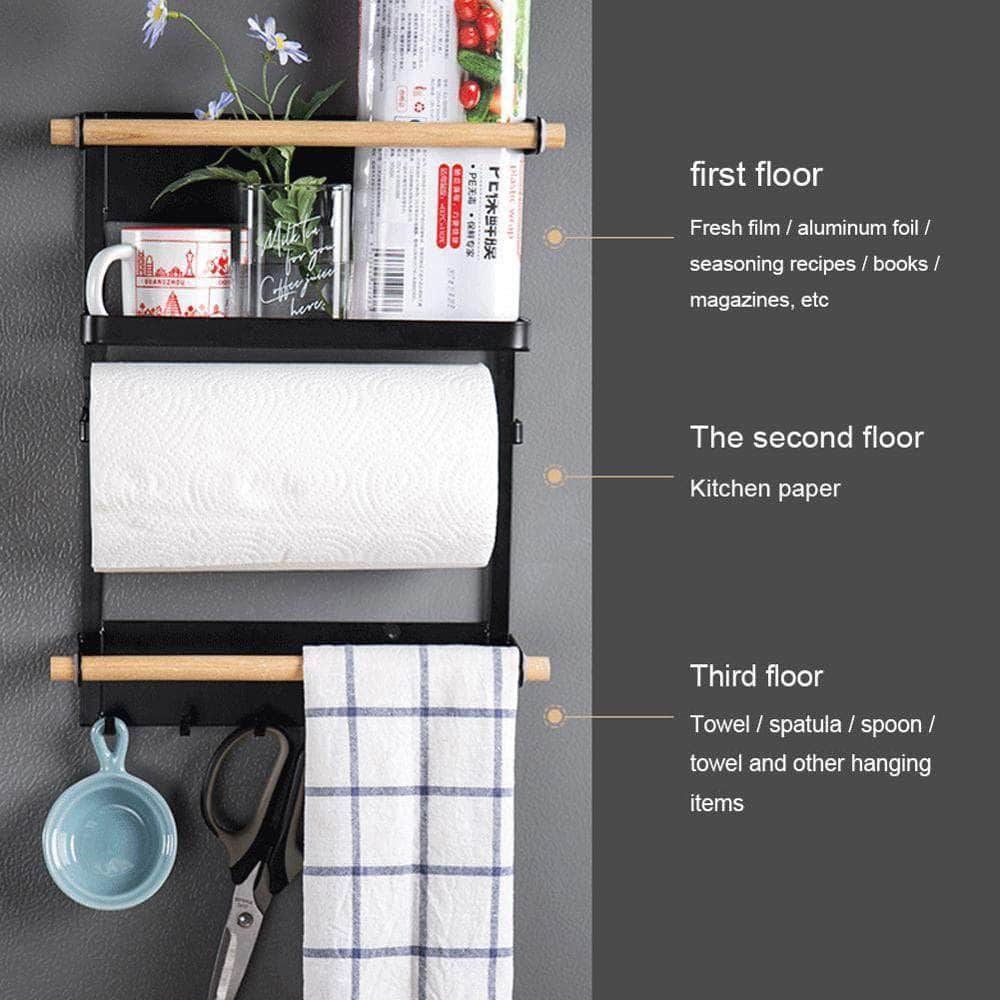 Magnetic Refrigerator Rack With Hooks For Spice Jars And Paper Storage