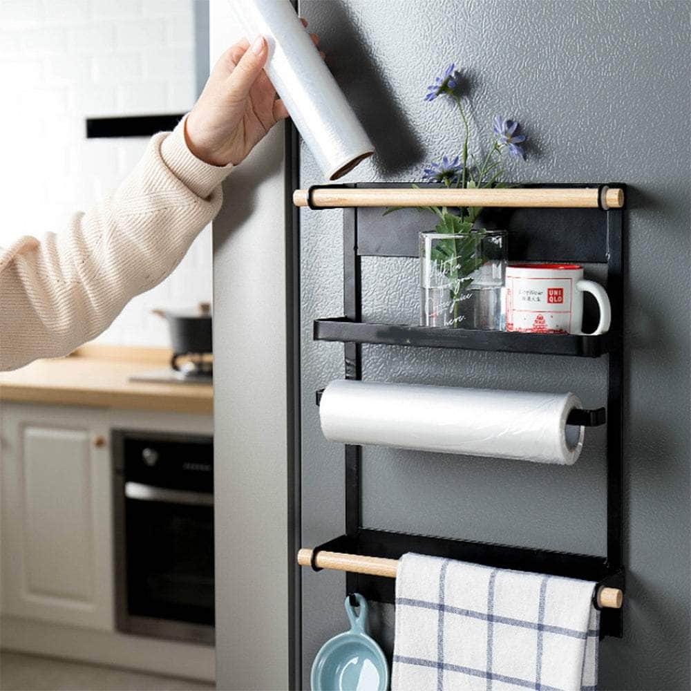 Magnetic Refrigerator Rack With Hooks For Spice Jars And Paper Storage