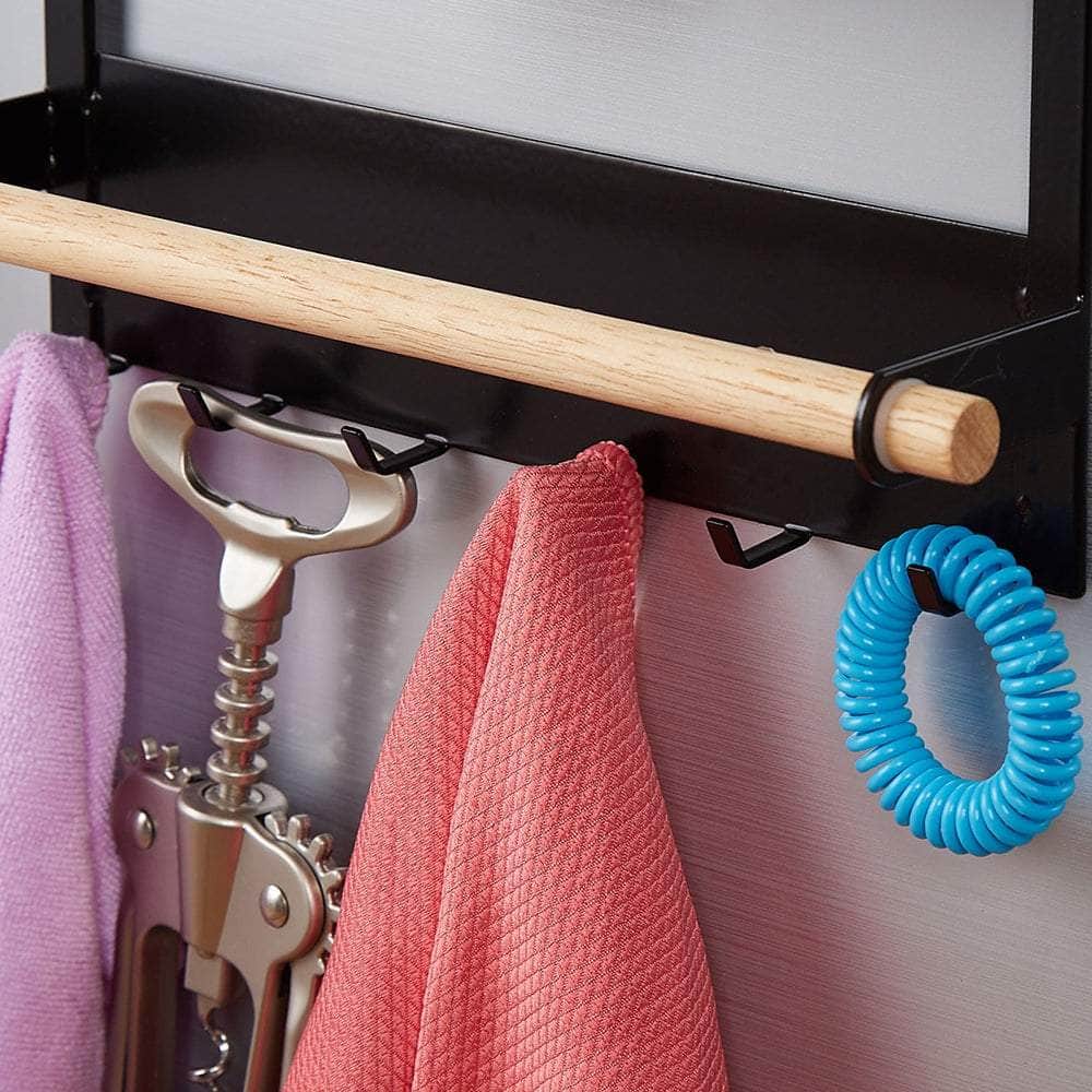 Magnetic Refrigerator Rack With Hooks For Spice Jars And Paper Storage