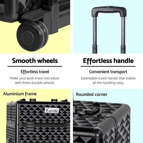 Makeup Case Beauty Trolley Cosmetic Organiser Box Travel Wheels Diamond