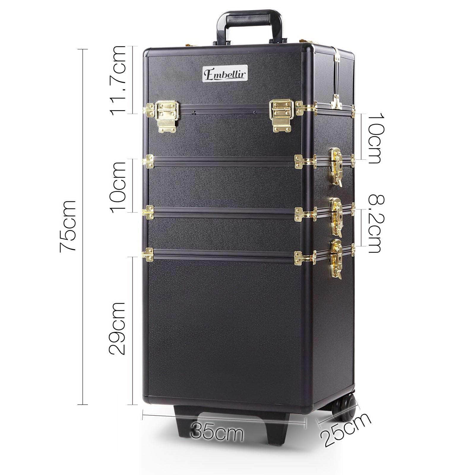 Makeup Case Beauty Trolley Cosmetic Organiser Box Travel Wheels Gold