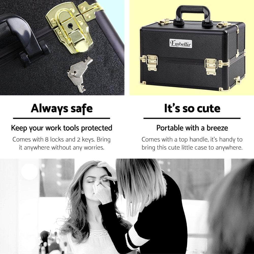 Makeup Case Beauty Trolley Cosmetic Organiser Box Travel Wheels Gold