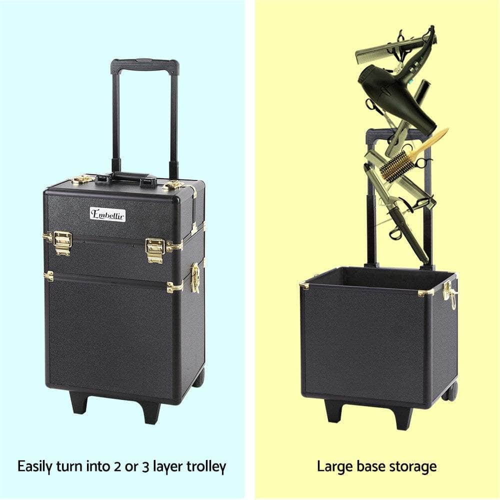 Makeup Case Beauty Trolley Cosmetic Organiser Box Travel Wheels Gold