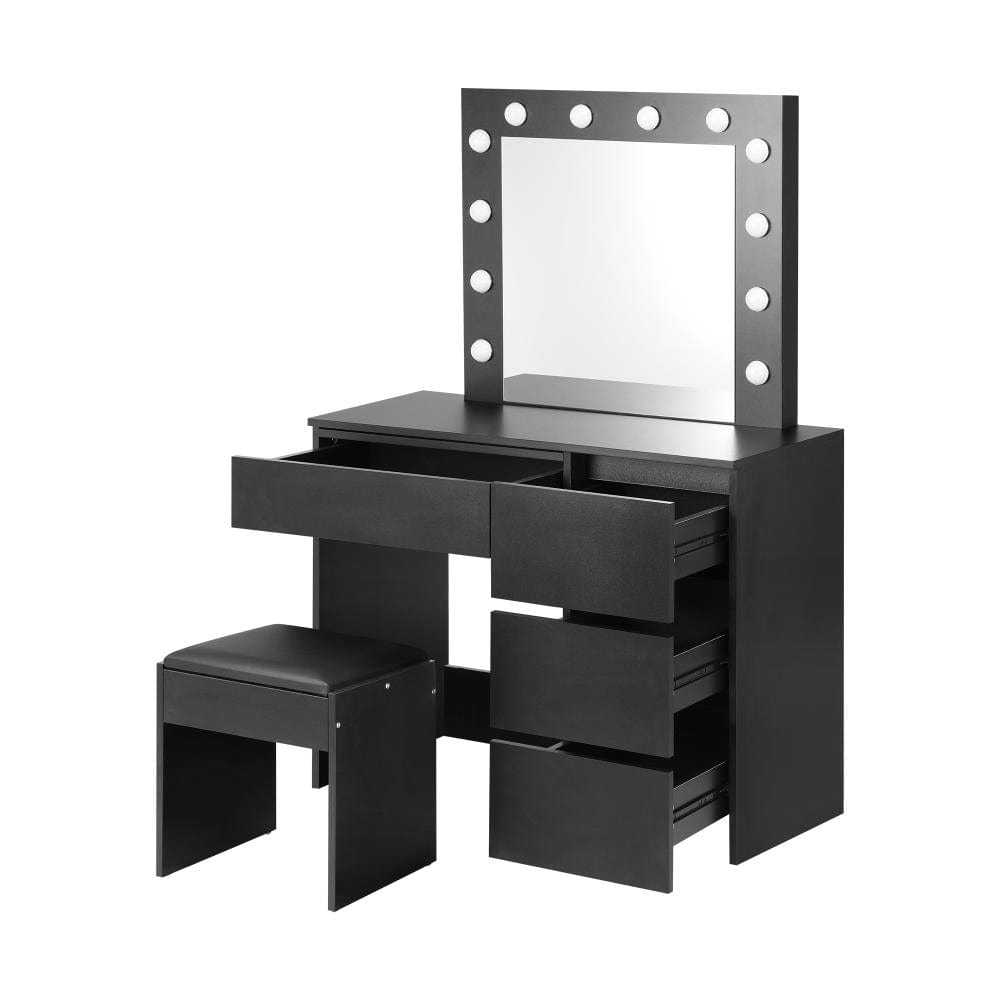 Makeup Desk with Mirror, Storage, and 12 LED Lighting-Wood\White\Black