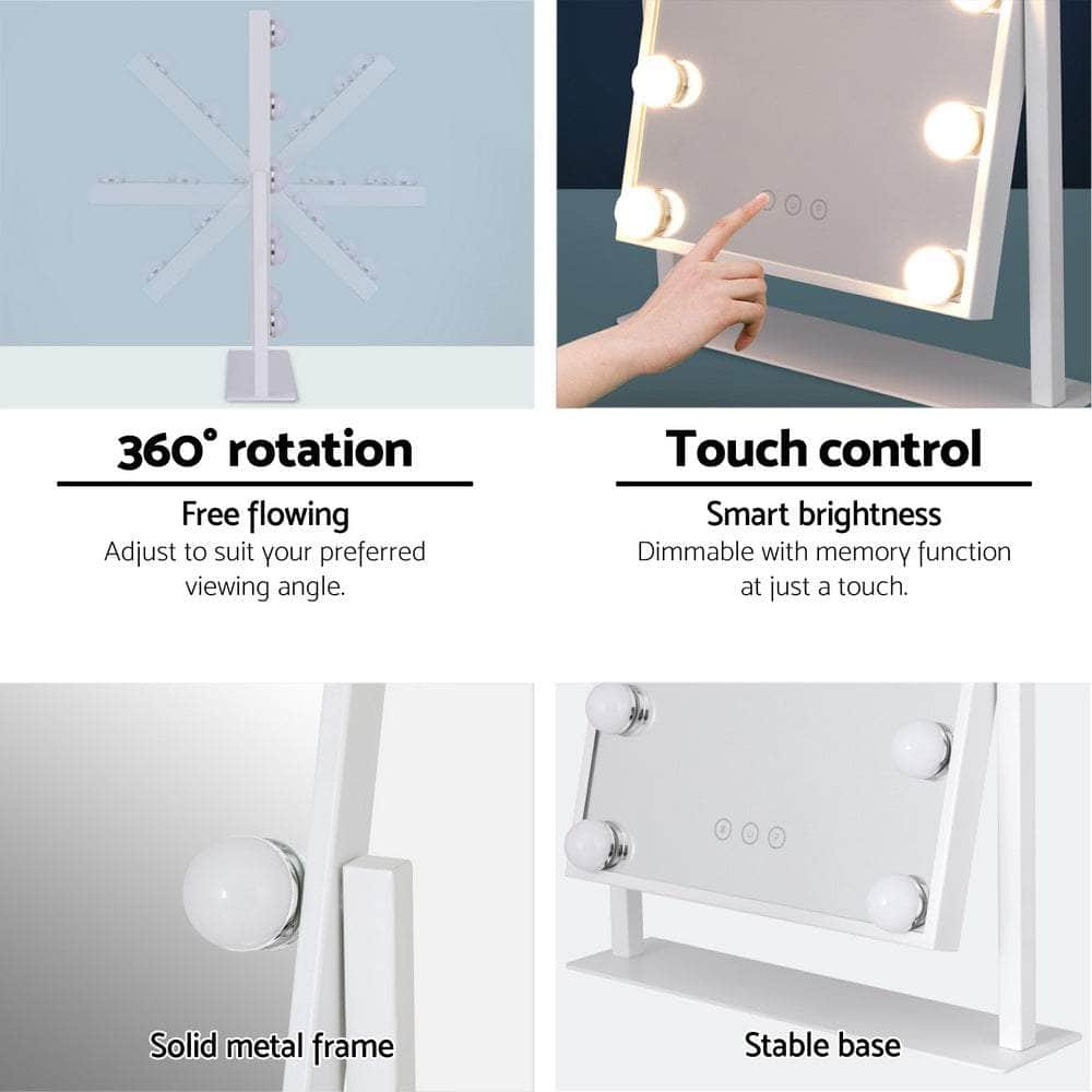 Makeup Mirror 30x41cm Hollywood Vanity with LED Light Rotation Tabletop