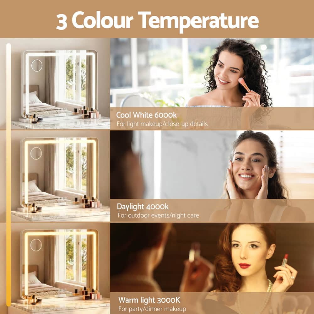 Makeup Mirror 60x50cm Hollywood Vanity with LED Light Tabletop White