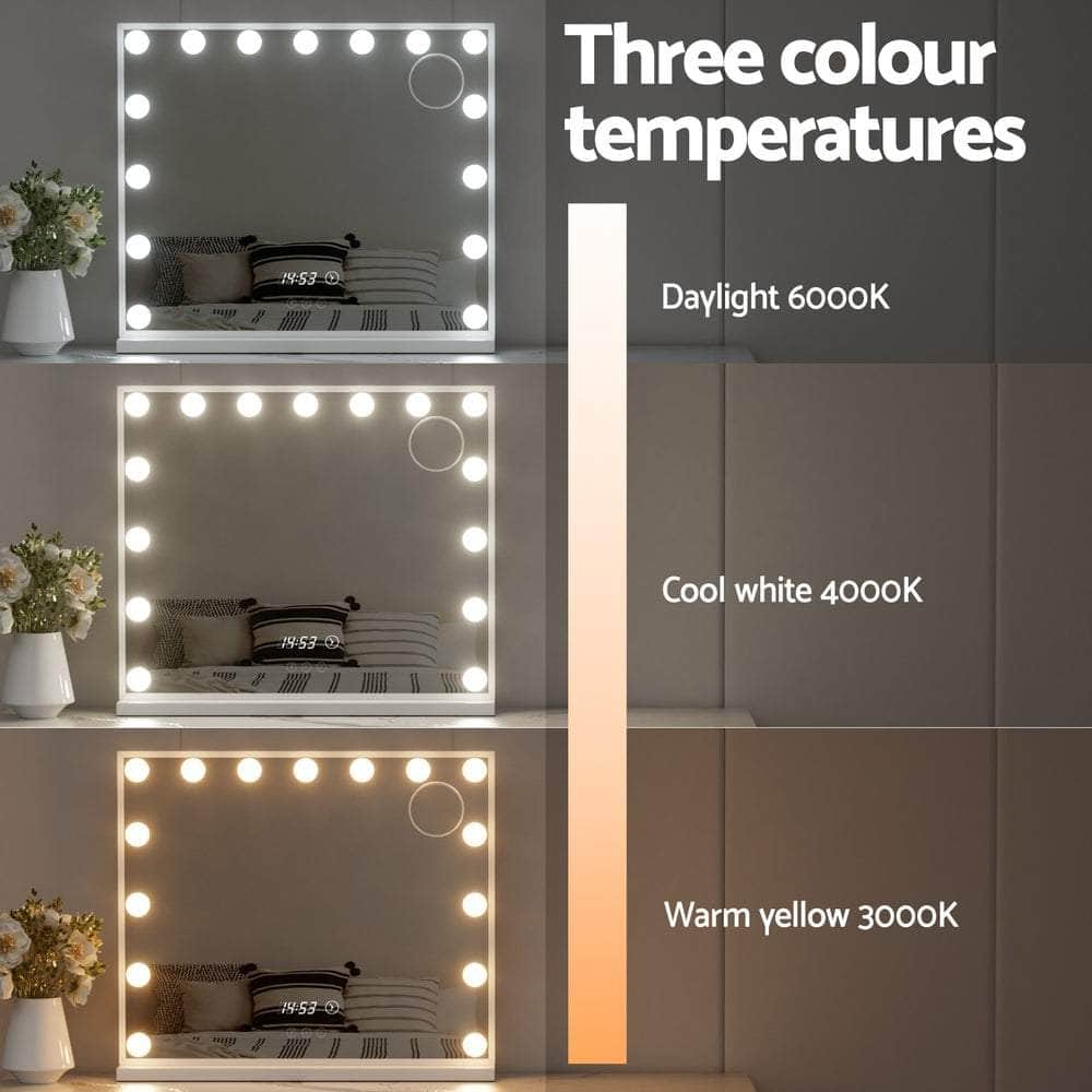 Makeup Mirror 60x52cm Hollywood Vanity with LED Light Tabletop White