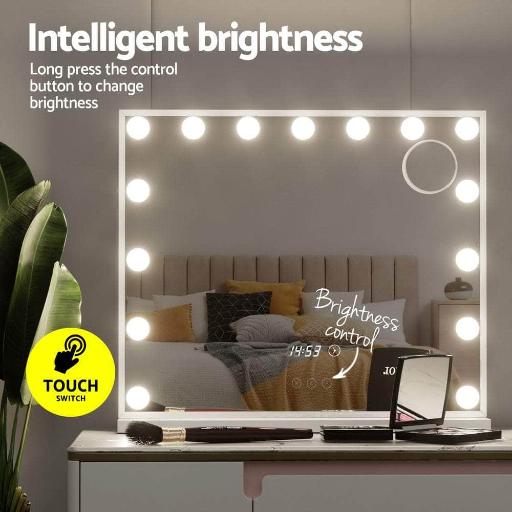 Makeup Mirror 60x52cm Hollywood Vanity with LED Light Tabletop White
