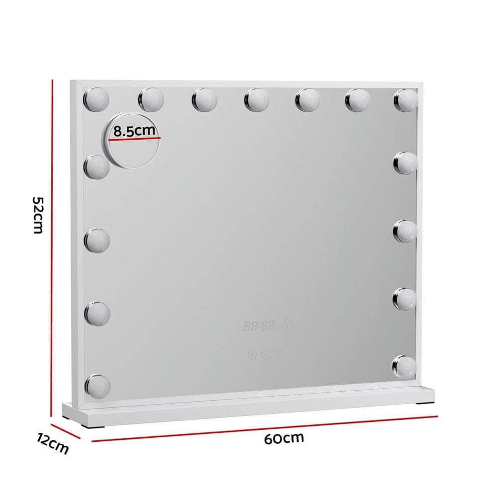 Makeup Mirror 60x52cm Hollywood Vanity with LED Light Tabletop White