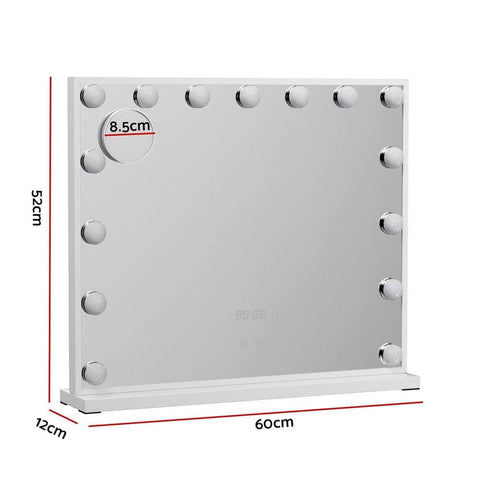 Makeup Mirror 60x52cm Hollywood Vanity with LED Light Tabletop White