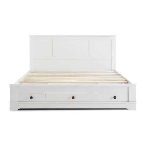 Margaux White Coastal Lifestyle Bedframe with Storage Drawers Queen