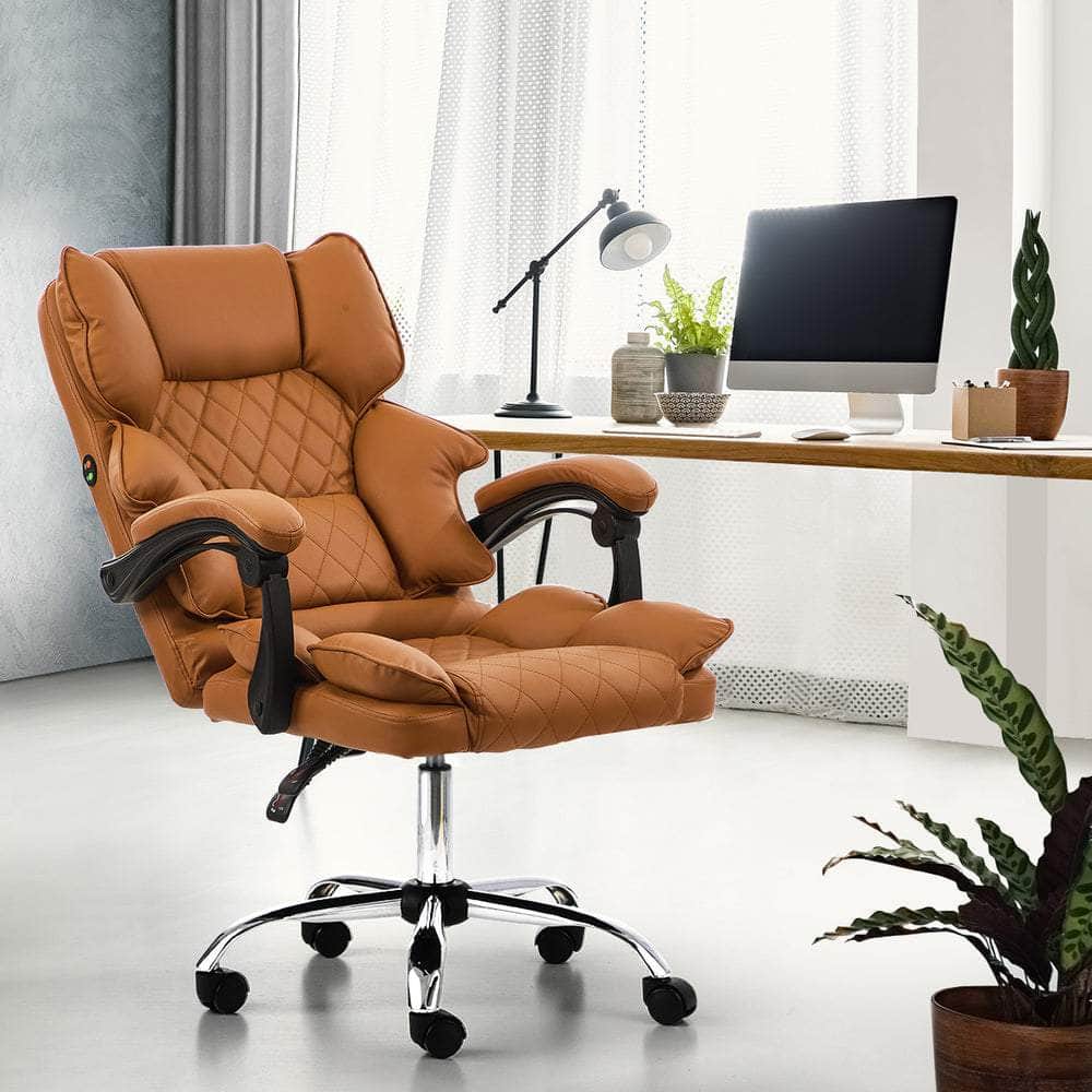 Massage Office Chair Premium PU Leather Gaming Seat Brown