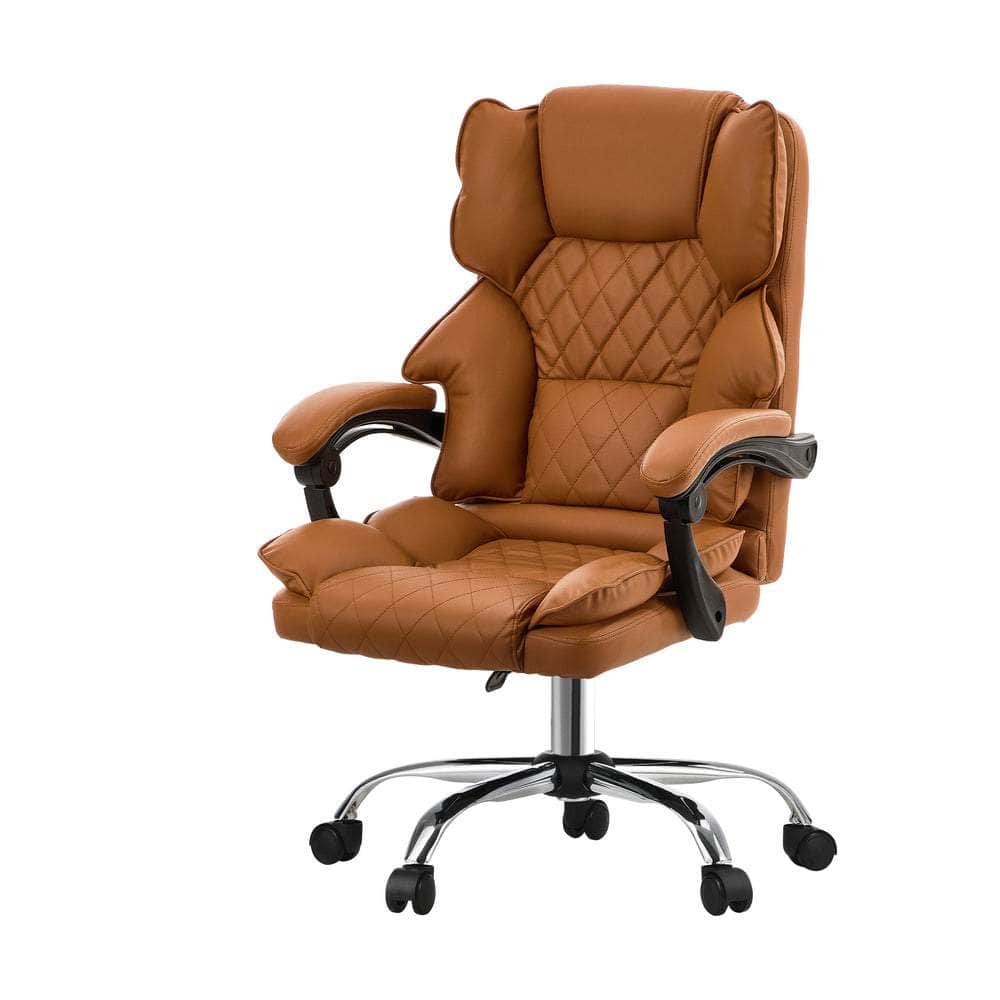 Massage Office Chair Premium PU Leather Gaming Seat Brown
