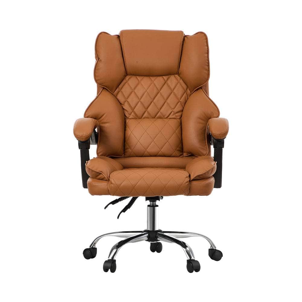Massage Office Chair Premium PU Leather Gaming Seat Brown