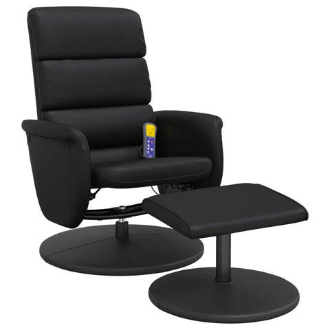 Massage Recliner Chair with Footstool Black Faux Leather