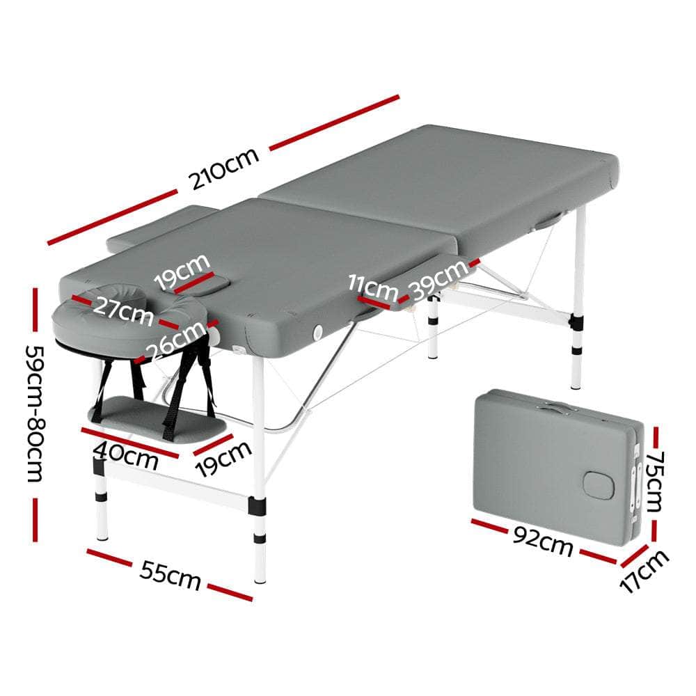 Massage Table 55Cm Portable 2 Fold Aluminium Beauty Bed Grey