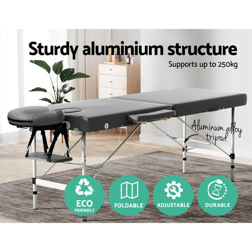 Massage Table 55Cm Portable 2 Fold Aluminium Beauty Bed Grey