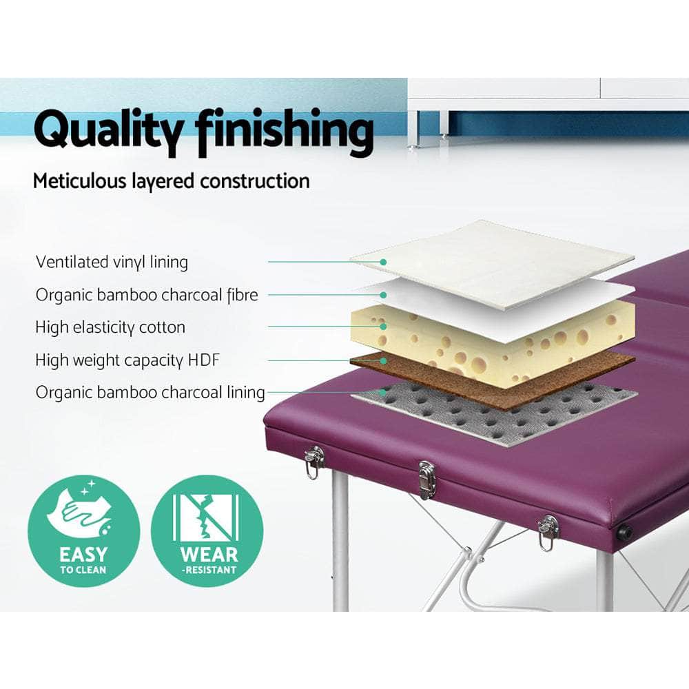 Massage Table 75Cm Portable 3 Fold Aluminium Beauty Bed Violet