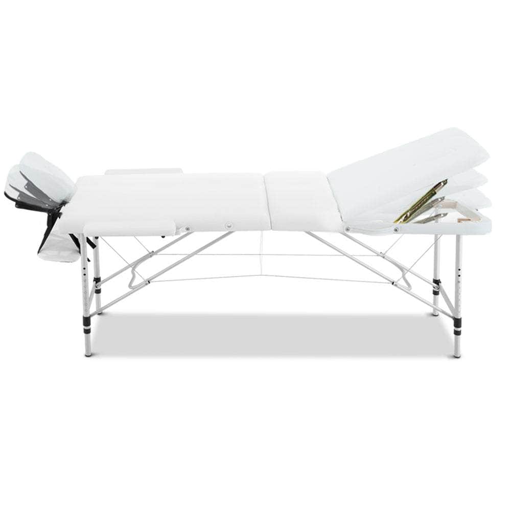 Massage Table 75Cm Portable 3 Fold Aluminium Beauty Bed White