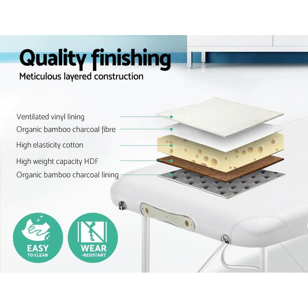 Massage Table 75Cm Portable 3 Fold Aluminium Beauty Bed White
