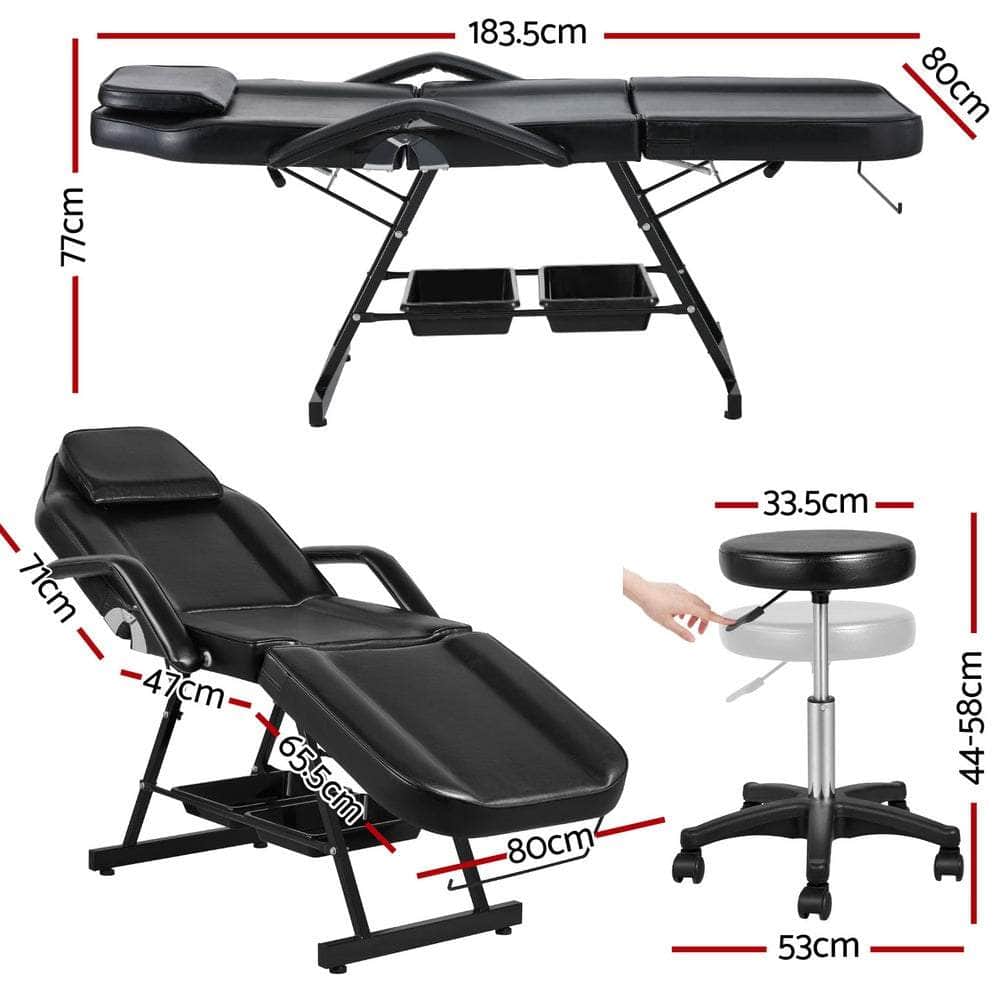 Massage Table Adjustable Salon Bed Chair 3-Fold Black/Brown