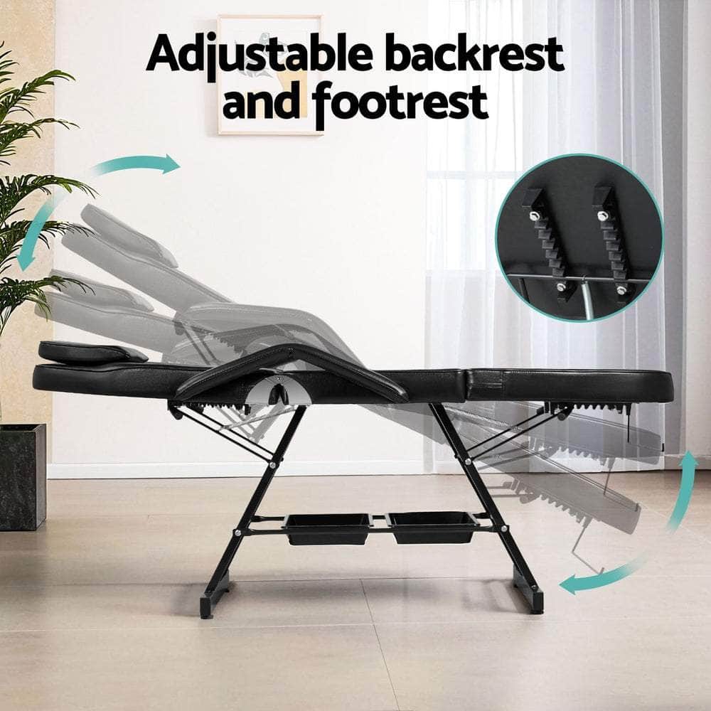 Massage Table Adjustable Salon Bed Chair 3-Fold Black/Brown