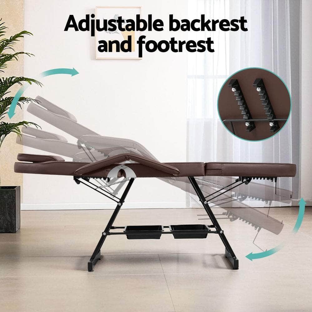 Massage Table Adjustable Salon Bed Chair 3-Fold Black/Brown