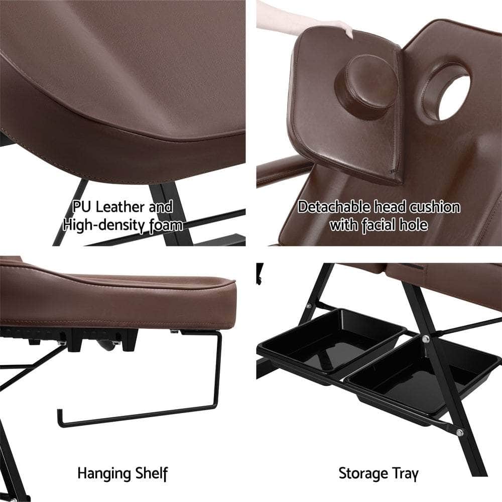 Massage Table Adjustable Salon Bed Chair 3-Fold Black/Brown