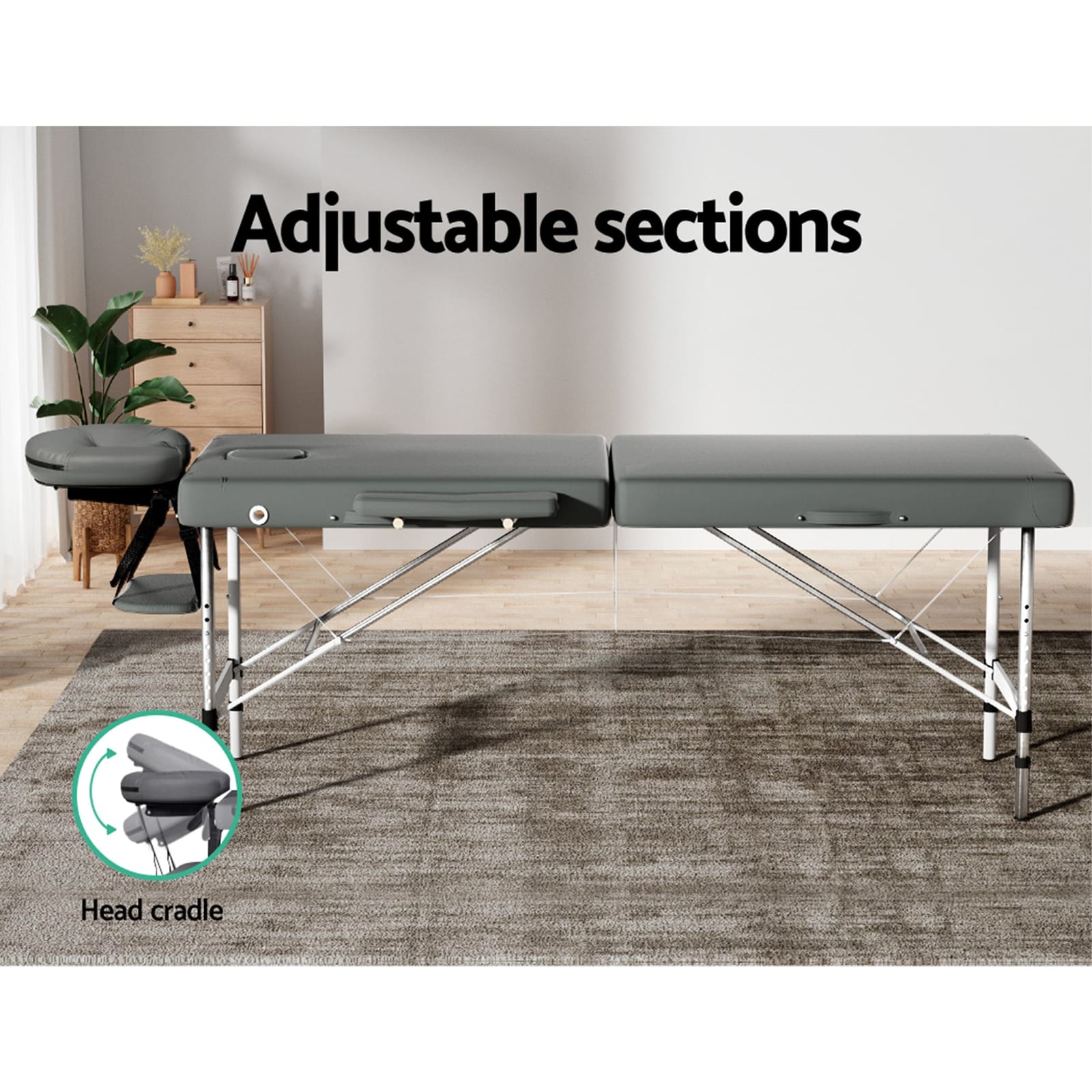 Massage Table 55Cm Portable 2 Fold Aluminium Beauty Bed Grey