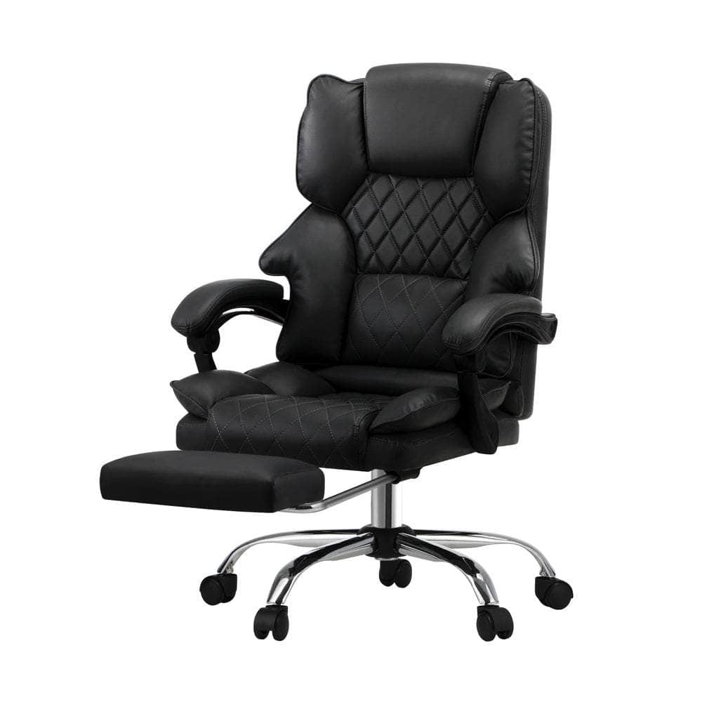 Massgae Office Chair Recliner Racing Computer Chairs PU Footrest Black