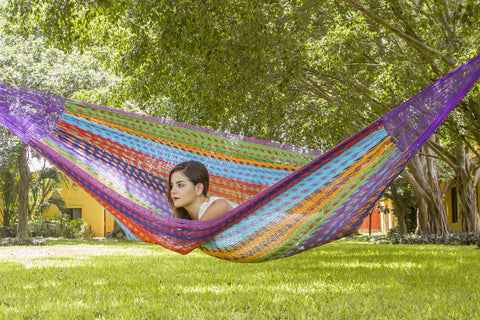 Mayan Legacy King Size Outdoor Cotton Mexican Hammock in Colorina Colour